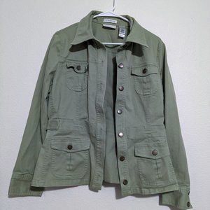 Villager liz claiborne green military jacket size 12 100% cotton
